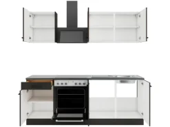 Optifit Kochfelder<Küchenzeile KPRM 2136OE-9+ Rim/Madr o. E-Ger. Rillen Nussb./Anthr. 210cm