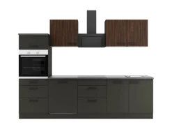 Optifit Einbauküchen<Küchenzeile KPRM 2789OE-9+ Rim/Madr o. E-Ger. Rillen Nussb./Anthr. 270cm