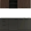 Optifit Einbauküchen<Küchenzeile KPRM2199ROE-9+ Rim/Madr o. E-Ger. Rillen Nussb./Anthr. 210cm