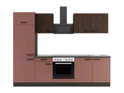 Optifit Küchenzeile KPRN2711OE-9+ Rim/Nizz o. E-Ger. Rillen Nussb./Rostrot 270cm< Herde|Kochfelder