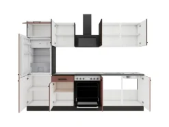 Optifit Küchenzeile KPRN2711OE-9+ Rim/Nizz o. E-Ger. Rillen Nussb./Rostrot 270cm< Herde|Kochfelder