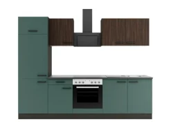 Optifit Küchenzeile KPRV2711OE-9+ Rim/Ver o. E-Ger. Rillen Nussb./Steingr. 270cm< Single-Küchen|Pantryküchen