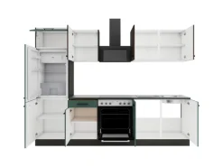 Optifit Küchenzeile KPRV2711OE-9+ Rim/Ver o. E-Ger. Rillen Nussb./Steingr. 270cm< Single-Küchen|Pantryküchen