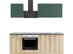 Optifit Single-Küchen|Pantryküchen<Küchenzeile KPSL 2136OE-9+ Sav/Li o. E-Ger. Steingr./Wildeiche Nb. 210cm