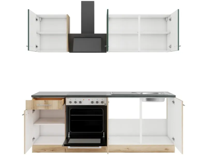 Optifit Single-Küchen|Pantryküchen<Küchenzeile KPSL 2136OE-9+ Sav/Li o. E-Ger. Steingr./Wildeiche Nb. 210cm