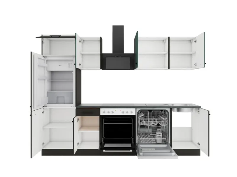 Best Optifit Küchenzeile KPVM 2702OE-9+ o. E-Geräte Steingrün/Anthrazit 270 cm