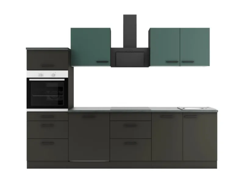 Best Optifit Küchenzeile KPVM 2789OE-9+ o. E-Geräte Steingrün/Anthrazit 270cm