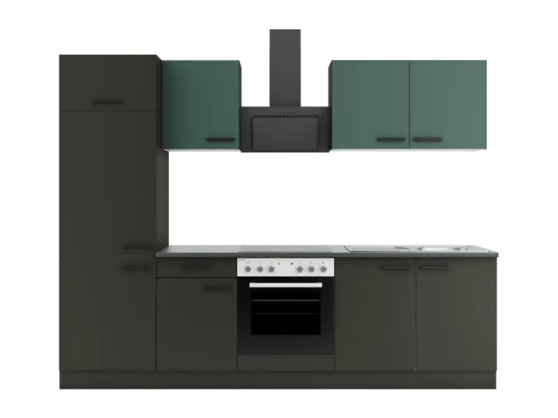 Optifit Küchenzeile KPVM 2711OE-9+ o. E-Geräte Steingrün/Anthrazit 270 cm< Kochfelder|Kühlschränke