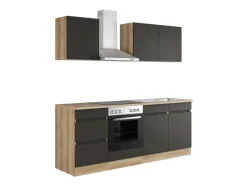 Optifit Küchenzeile OPTIkombi Noah420 mit E-Geräten 210 cm Anthrazit/Wildeiche< Winkelküchen