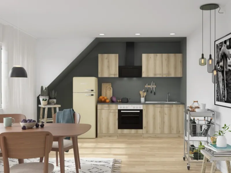 Optifit Kühlschränke<Livorno290 Küchenzeile 210 cm ohne E-Geräte Wildeiche Nachbildung