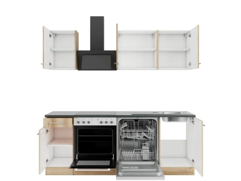 New Optifit Livorno290 Küchenzeile 210 cm Wildeiche Nachbildung