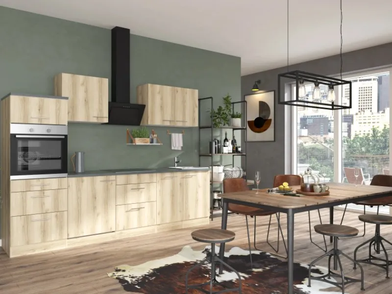 New Optifit Livorno290 Küchenzeile 270 cm ohne E-Geräte Wildeiche Nachbildung