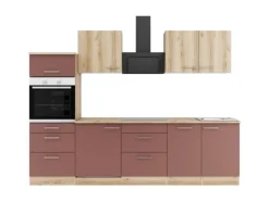 Optifit Livorno290/Bari407 Küchenzeile 270 cm Wildeiche Nachbildung / Rostrot< Kühlschränke|Winkelküchen