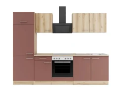 Optifit Kochfelder|Kühlschränke<Livorno290/Bari407 Küchenzeile 270 cm Wildeiche Nachbildung / Rostrot