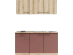 Outlet Optifit Livorno290/Bari407 Miniküche 150 cm Wildeiche Nachbildung / Rostrot