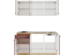 Outlet Optifit Livorno290/Bari407 Miniküche 150 cm Wildeiche Nachbildung / Rostrot