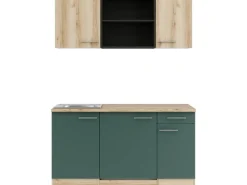 Optifit Livorno290/Savona405 Miniküche 150 cm Wildeiche Nachbildung / Steingrün< Miniküchen|Kühlschränke