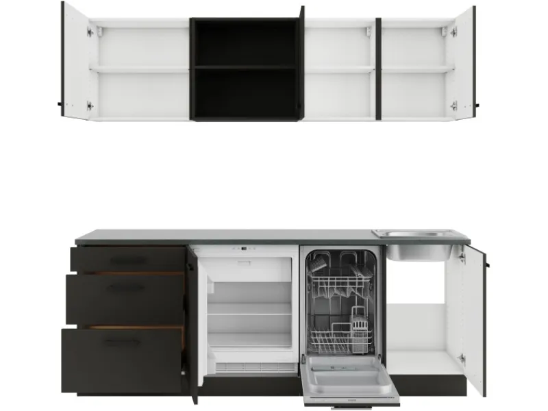 Optifit Madrid420 Küchenzeile 210 cm ohne E-Geräte Anthrazit< Single-Küchen|Einbauküchen