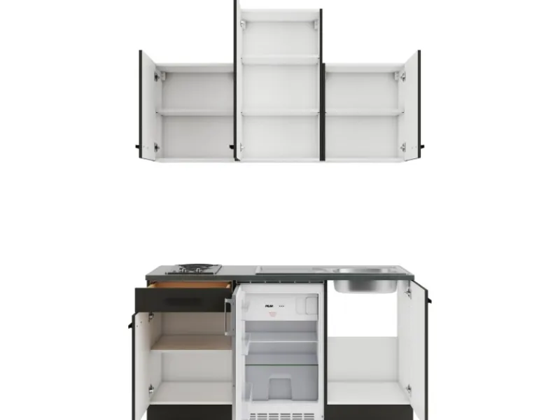 Optifit Miniküchen|Kochfelder<Madrid420 Miniküche 150 cm Anthrazit