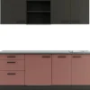 Clearance Optifit Madrid420/Nizza407 Küchenzeile 210 cm Anthrazit / Rostrot
