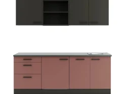 Clearance Optifit Madrid420/Nizza407 Küchenzeile 210 cm Anthrazit / Rostrot