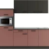 Optifit Kochfelder<Madrid420/Nizza407 Küchenzeile 210 cm ohne E-Geräte Anthrazit / Rostrot