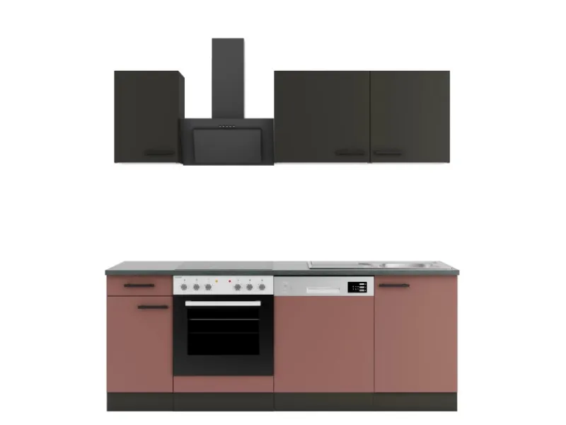Sale Optifit Madrid420/Nizza407 Küchenzeile 210 cm Anthrazit / Rostrot