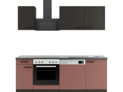 Discount Optifit Madrid420/Nizza407 Küchenzeile 210 cm ohne E-Geräte Anthrazit / Rostrot