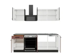 Optifit Madrid420/Nizza407 Küchenzeile 210 cm Anthrazit / Rostrot< Herde|Einbauküchen