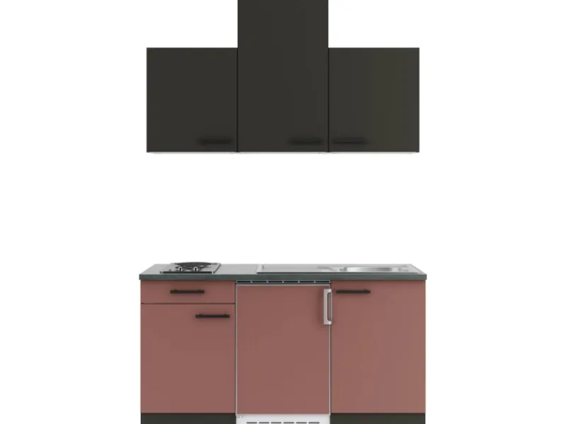 Hot Optifit Madrid420/Nizza407 Miniküche 150 cm Anthrazit / Rostrot