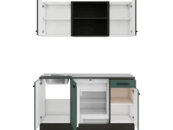 Optifit Miniküche KPMV 1579R-9+ Madrid420/Verona405 Anthrazit/ Steingrün 150 cm< Miniküchen|Kochfelder