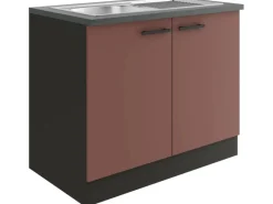 Optifit Nizza407 Küchen-Spülenunterschrank 100 cm Rostrot< Einbauküchen