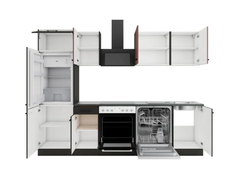 Optifit Nizza407/Madrid420 Küchenzeile 270 cm Rostrot / Anthrazit< Herde|Kühlschränke
