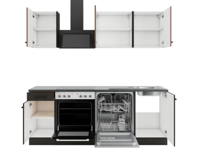 Best Optifit Nizza407/Madrid420 Küchenzeile 210 cm Rostrot / Anthrazit