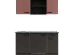 Optifit Miniküchen|Kühlschränke<Nizza407/Madrid420 Miniküche 150 cm Rostrot / Anthrazit