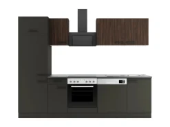 Hot Optifit Rimini409/Madrid420 Küchenzeile 270 cm Rillendekor Nussbaum/ Anthrazit