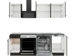 Optifit Herde<Rimini409/Madrid420 Küchenzeile 210 cm Rillendekor Nussbaum/ Anthrazit