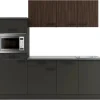 Outlet Optifit Rimini409/Madrid420 Küchenzeile 210 cm Rillendekor Nussbaum/ Anthrazit