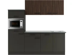 Outlet Optifit Rimini409/Madrid420 Küchenzeile 210 cm Rillendekor Nussbaum/ Anthrazit