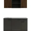 Optifit Miniküchen|Kühlschränke<Rimini409/Madrid420 Miniküche 150 cm Rillendekor Nussbaum/ Anthrazit