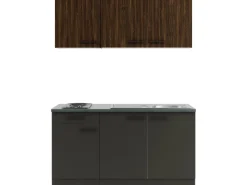 New Optifit Rimini409/Madrid420 Miniküche 150 cm Rillendekor Nussbaum/ Anthrazit