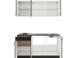 New Optifit Rimini409/Madrid420 Miniküche 150 cm Rillendekor Nussbaum/ Anthrazit