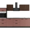Optifit Rimini409/Nizza407 Küchenzeile 270 cm Rilllendekor Nussbaum / Rostrot< Kühlschränke|Winkelküchen