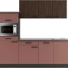 Optifit Kühlschränke|Winkelküchen<Rimini409/Nizza407 Küchenzeile 210 cm Rilllendekor Nussbaum / Rostrot