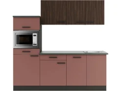 Optifit Kühlschränke|Winkelküchen<Rimini409/Nizza407 Küchenzeile 210 cm Rilllendekor Nussbaum / Rostrot