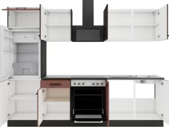 Optifit Kühlschränke|Winkelküchen<Rimini409/Nizza407 Küchenzeile 270 cm Rilllendekor Nussbaum / Rostrot