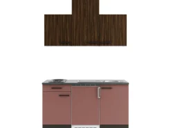 Optifit Miniküchen|Winkelküchen<Rimini409/Nizza407 Miniküche 150 cm Rilllendekor Nussbaum / Rostrot