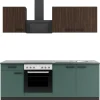 Outlet Optifit Rimini409/Verona405 Küchenzeile 210 cm Rillendekor Nussbaum / Steingrün