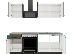 Outlet Optifit Rimini409/Verona405 Küchenzeile 210 cm Rillendekor Nussbaum / Steingrün