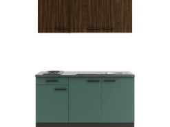 Sale Optifit Rimini409/Verona405 Miniküche 150 cm Rillendekor Nussbaum / Steingrün
